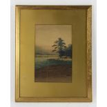 Hura signed, Japanese watercolor landscape, framed 16" x 12".