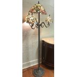 Tall lamp with stained glass shades, 66" H x 23" W. Provenance: From a Swampscott, Massachusetts