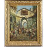 Fredric Arthur Bridgman (American, 1847-1928), oriental market street scene, oil on canvas, 32 1/