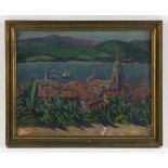 Margaretta Brown (American, 1884-1932), view of Santa Barbara, California, oil on board, 10 1/2" x