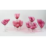 Group of cranberry glass stemware, (26) pieces total. Provenance: From a Delray Beach, Florida