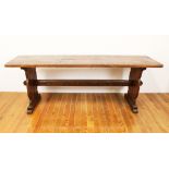 Early trestle table, 29" H x 81" W x 24" D.