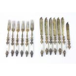 19th century fruit set, 800 silver and vermeil having mother-of-pearl handle. Provenance: From a