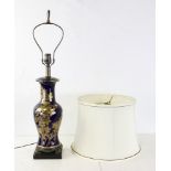 Colbalt gold decorated lamp, 31" H x 6 1/2" W. Provenance: From a Coronado, California estate.