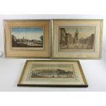 Early 19th century views of Paris, hand-colored, group of three, 18" x 23" framed. Provenance: