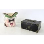 English box with porcelain judge wall pocket, box 4 1/2" H x 10" W x 6 1/2" D. Provenance: From a