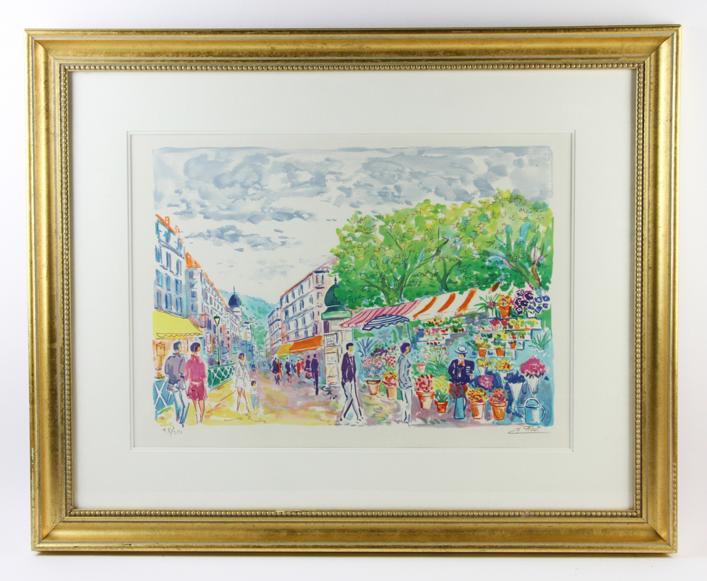 J. Picot, Cannes, France street scene, signed print, numbered 98/250, 25" x 31". Provenance: From