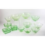 Group of green depression glass. Provenance: From a Newton, Massachusetts estate.