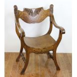 Antique oak armchair, 35 1/2" H x 23" W x 21" D. Provenance: From a Newton, Massachusetts estate.