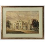 Gothic-style home, watercolor, dated 1856, 13" x 19", framed 19" x 25". Provenance: From a Newton,
