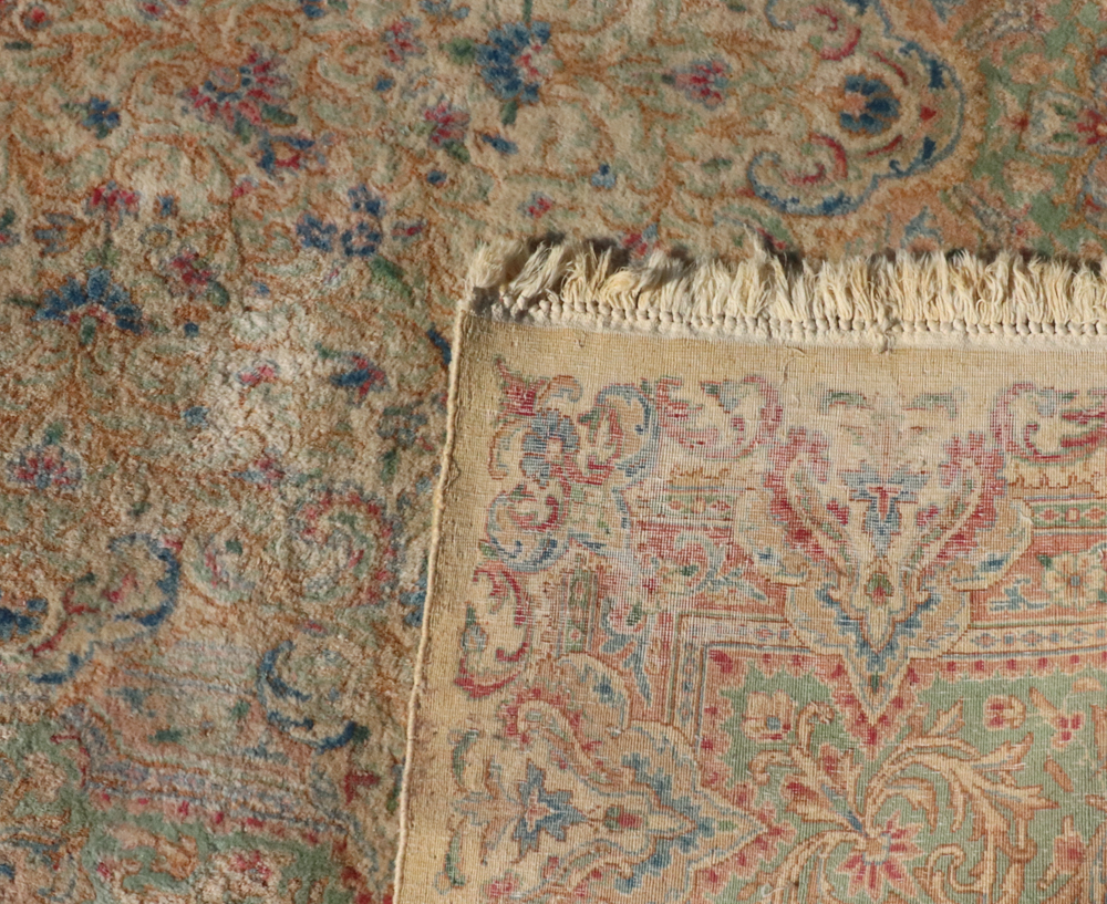 Antique Persian Kerman rug, 23' 8" x 11' 10". Provenance: From a Danvers, Massachusetts estate. - Image 8 of 9