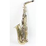 Brass saxophone, 25" H x 8" W. Provenance: From an Everett, Massachusetts estate.