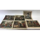 Group of six (6) 18th century William Hogarth (English) hand-colored prints, 11 1/2" x 15".