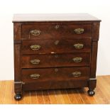 Early 19th century classical mahogany four drawer chest. Provenance: From a Rowley, Massachusetts