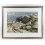 Betty Lou Schlemm (b. 1934), Pigeon Cove, Rockport, watercolor, signed, 15" x 22", framed 23" x 30".