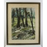 Dori Currier, Clean Woods, watercolor, circa 1963, framed 30" x 23 1/2".