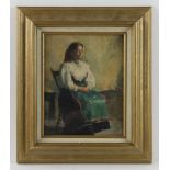Anna C. Tomlinson (American, 1872-1962), young girl sitting in chair, 9 1/2" x 7 1/2", framed 15"