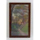 Anna C. Tomlinson (American, 1872-1962), landscape with stairway, framed 16" x 9 1/2". Provenance: