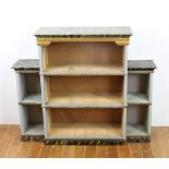 French faux marble with gold trim bookcase, 34" H x 40" W x 10" D.