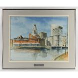 Skyline of Providence, Rhode Island, watercolor, signed "Britt"; 18" x 25" (view), 26" x 32" (