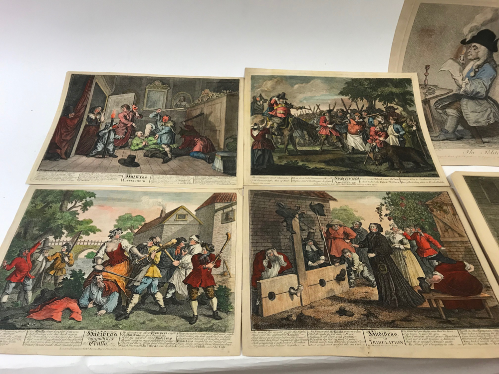 Group of six (6) 18th century William Hogarth (English) hand-colored prints, 11 1/2" x 15". - Image 2 of 4