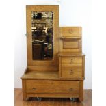 Victorian oak chest with mirror, circa 1880-1890s, 71" H x 45" W x 20" D. Provenance: From a Newton,