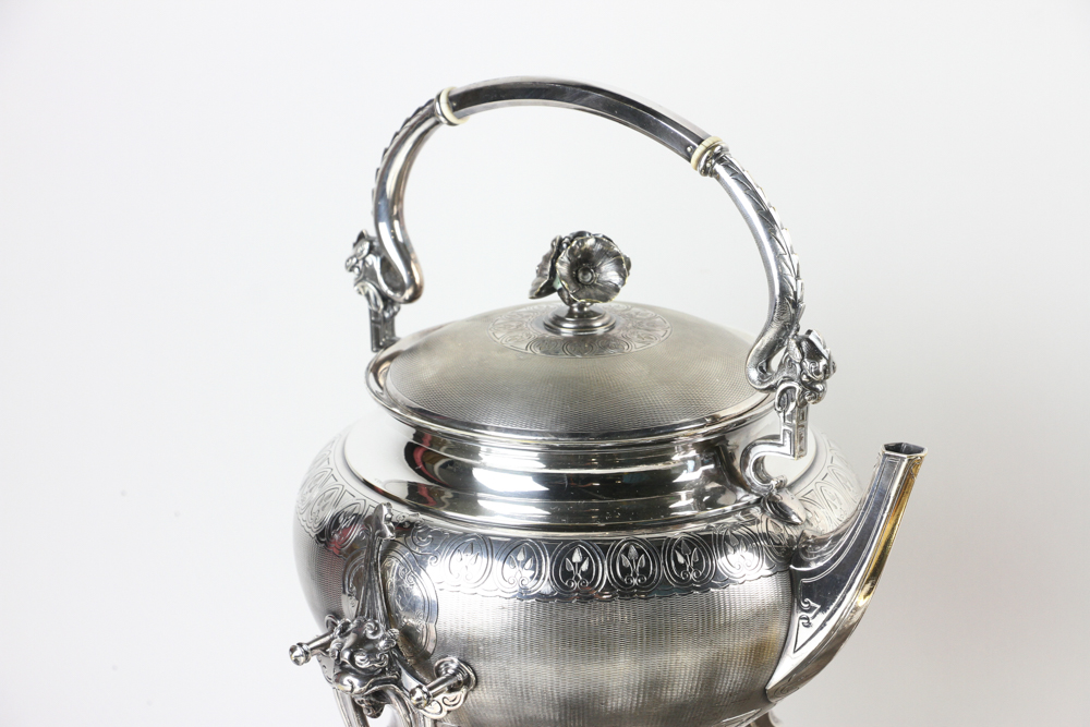 Christofle marked 8 piece silverplated tea set having a dragon handle tray, marking numbers 30, - Image 2 of 10