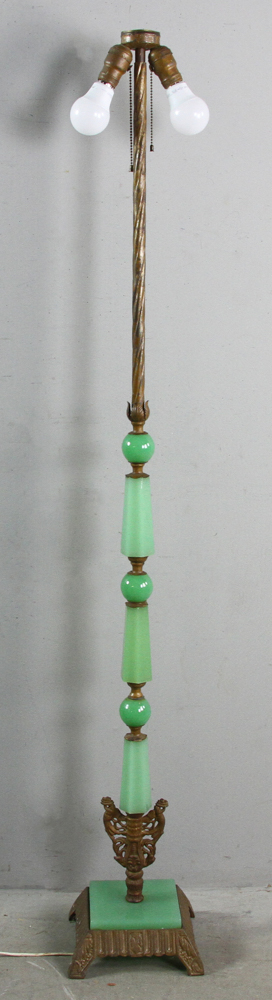 Jadite glass floor lamp 1920. Provenance: From a Swampscott, Massachusetts estate.