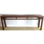 19th century altar table having elm wood, 33 1/2" H x 89" L x 13 3/4" W.