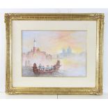 John Kelley signed, boatmen on Grand Canal, Venice, pastel, 31" x 37", in custom gold leaf frame,