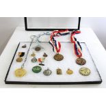 Group of gold filled bronze and silver athletic medals, including Princeton, Cornell, and