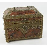 Old brass bound jewelry or document box, with key, 8 1/2" H x 9 1/2" W x 5 1/2" D. Provenance: