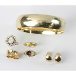 14k gold jewelry, to include: bangle bracelet and rings, approximately 39 grams TW, with 18k gold