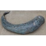 Bronze whale sculpture, 55" H x 38" W x 11" D. Provenance: From an Everett, Massachusetts estate.