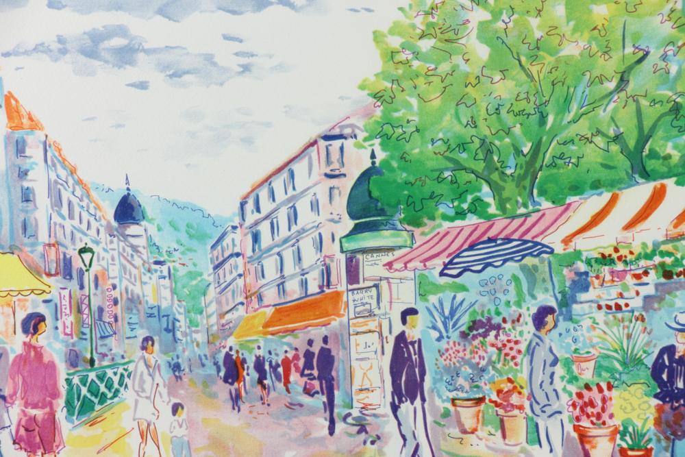 J. Picot, Cannes, France street scene, signed print, numbered 98/250, 25" x 31". Provenance: From - Image 3 of 6