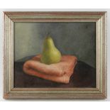 Vernice Gaietto (American, 20th/21st century), still life of a pear, oil on canvas, 10" x 12".