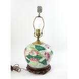 19th century Chinese Mandarin ginger jar lamp, butterfly and lotus design, 9" H. Provenance: From