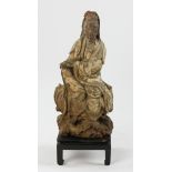 Early Chinese Guanyin carved wood figure, 11 3/4" H x 5 1/2" W. Provenance: From a Delray Beach,