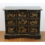 Drexel chinoiserie block front chest, #582, 31" H x 38" W x 19" D. Provenance: From a Swampscott,