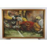 Rostad, Yale football players, oil on canvas, signed, framed 26" x 38".