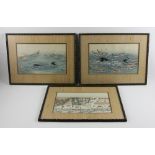 Japanese whaling woodblock prints, group of five (5), 14" x 20". Provenance: From a Danvers,