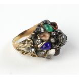 14k gold European Austro Hungarian ring with precious stones, approximately 7 grams TW, size 7.