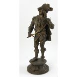19th century bronzed white metal figure, signed Don Juan, 19 1/2" H. Provenance: From a Boston,