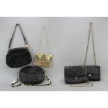 Five (5) vintage handbags, to include: one Revillon Paris, made in France; black leather; two Chanel