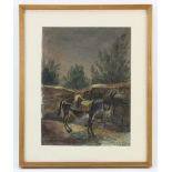 Boris Brinskih (Russian, 1924-1998), rural landscape with a donkey, Uzbekistan, oil on board, signed