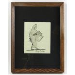Attributed to Diego Rivera, woman with basket, ink and brush on paper, signed L/L, 8" x 6 1/2",