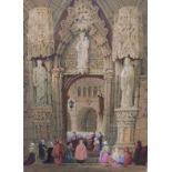 F/g Watercolour Figures Entering Cathedral, by Samuel Prout CONDITION REPORT