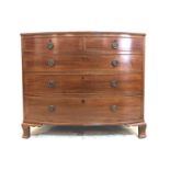 C19th Mahogany Bow Fronted Chest of 2 Short & 3 Long Graduated Cock Beaded Drawers with ring-pull