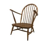 Ercol Low Nursing Chair with out-swept arms, Windsor style stick back, original squab cushions