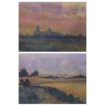 Pair Large F/g Pastels Ely Cathedral 'Evening' & Toward Ely by Geoff Marsters, each image approx.